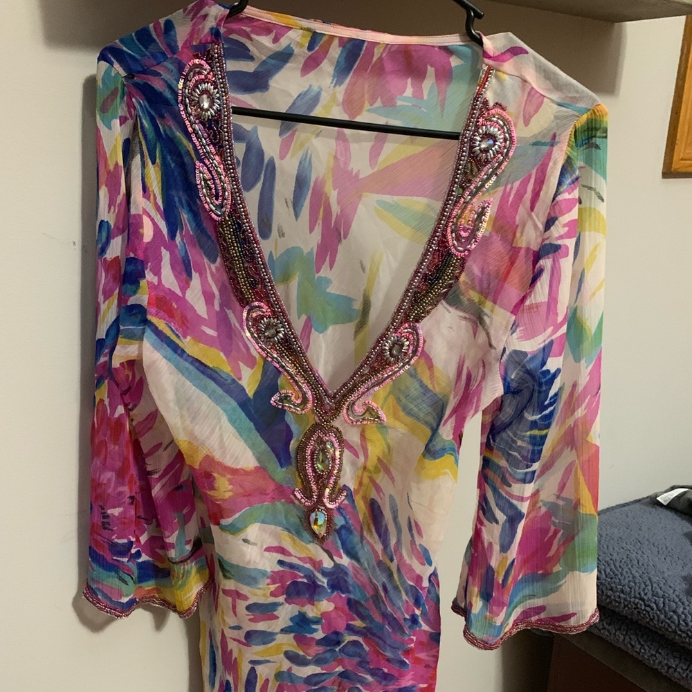 Floral with beaded detail swimsuit cover up